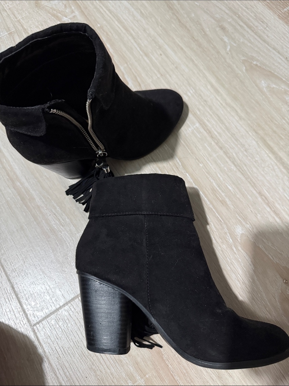 Lauren Conrad Black Suede Ankle Boots with Tassel Accent
